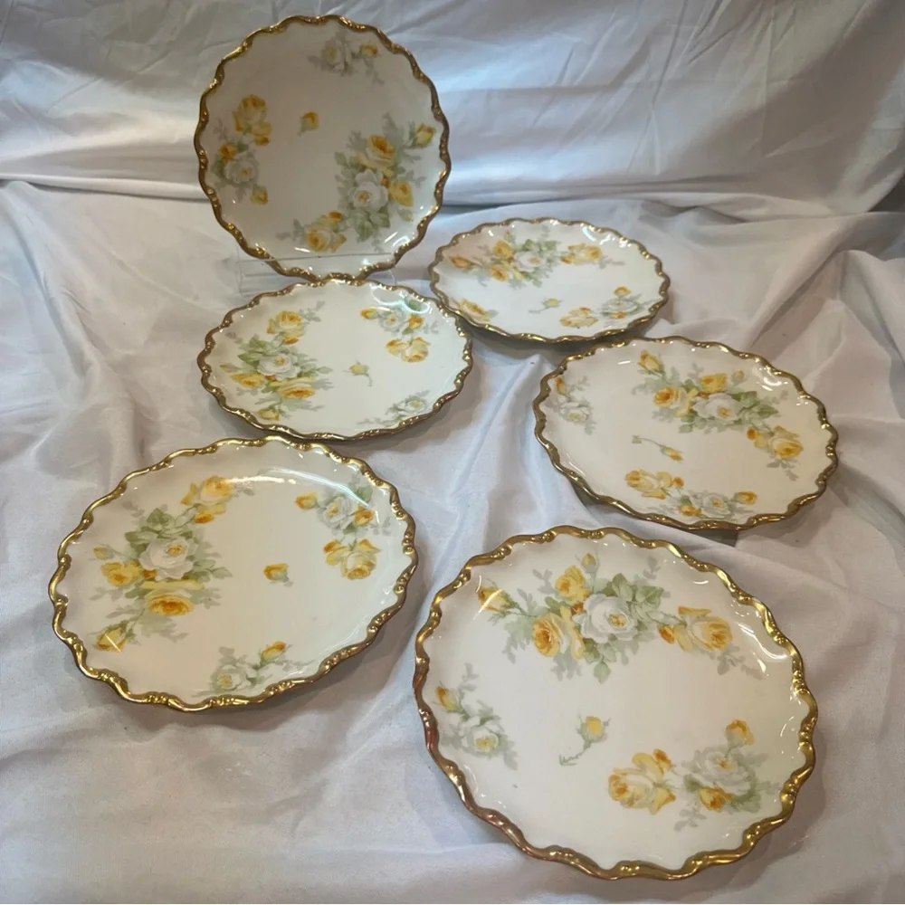 Antique Limoges Coronet Yellow Rose Plate Set 7.5”, Circa 1906-1920, HandPainted - Picture 4 of 8